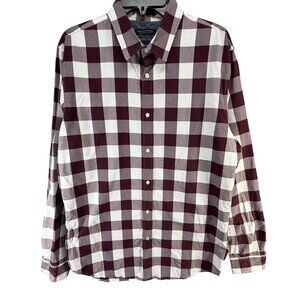 Banana Republic Custom 078 Wash Shirt Mens LT Burgundy Buffalo Check Grant Fit